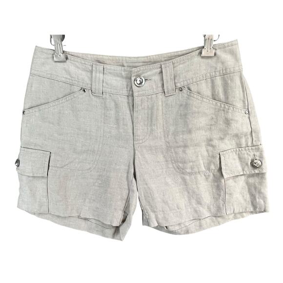 INC Beach Linen Cargo Shorts Womens 2 Beige Utility Casual Resort Travel Pockets - Picture 2 of 13